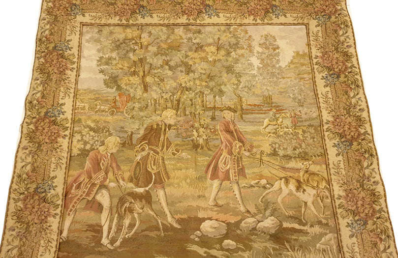 Charming Small French Hunting Scene Tapestry - 22" x 22" - Frameable Art