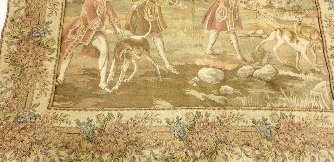 Charming Small French Hunting Scene Tapestry - 22" x 22" - Frameable Art