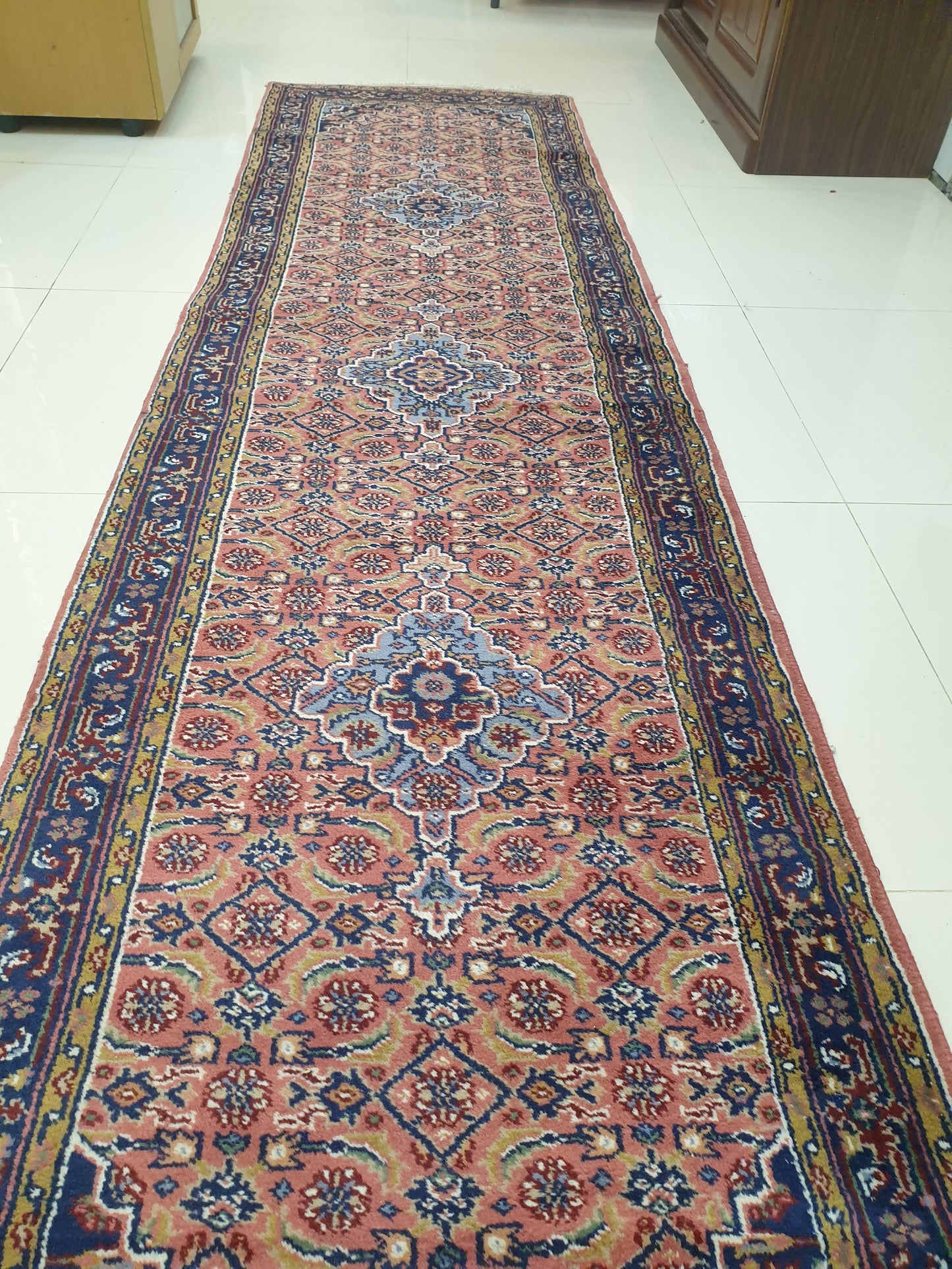 Elegant Hand-Knotted Indo-Persian Runner with Kashan Design - 9 x 2.6 Feet