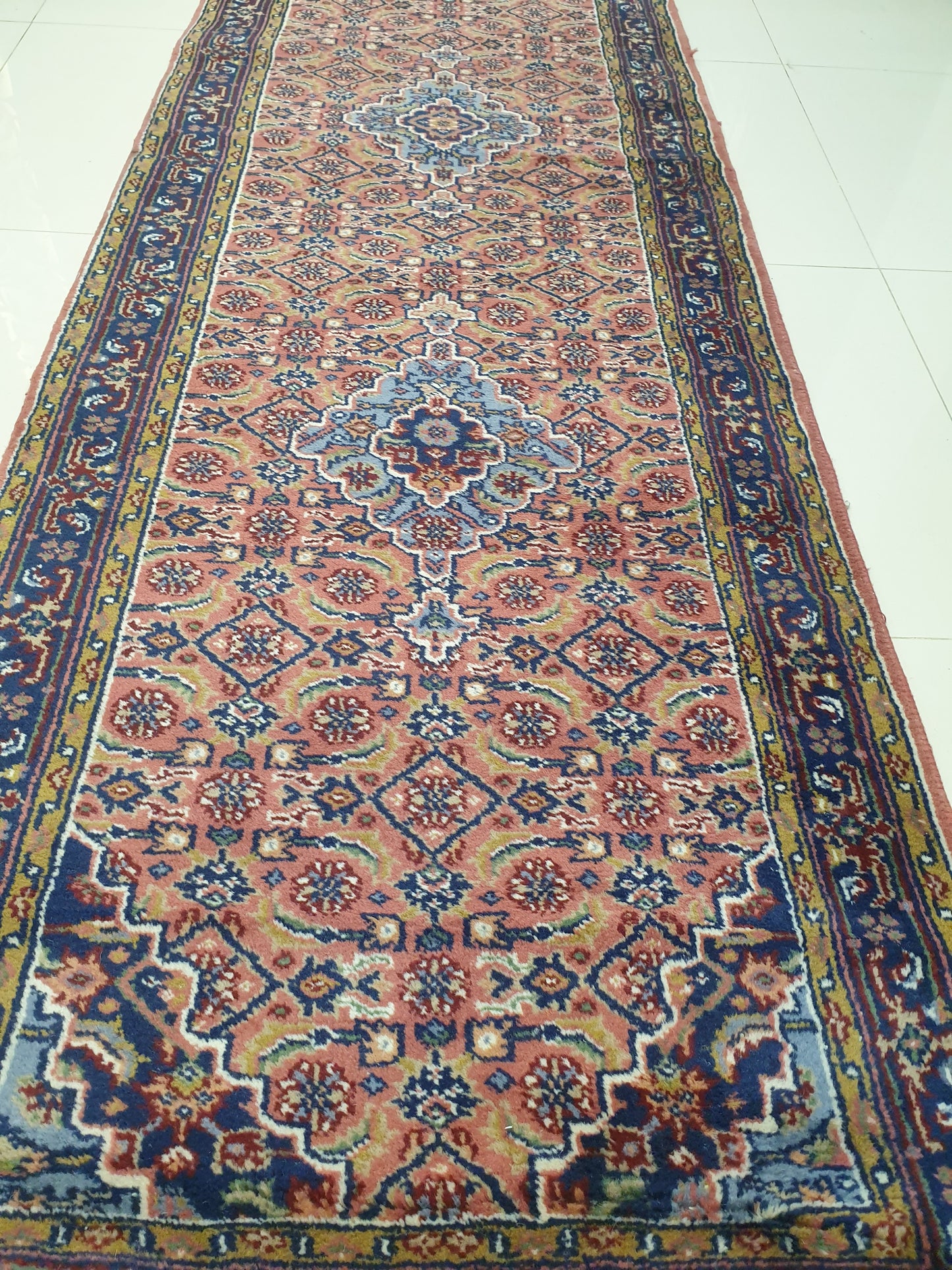 Elegant Hand-Knotted Indo-Persian Runner with Kashan Design - 9 x 2.6 Feet