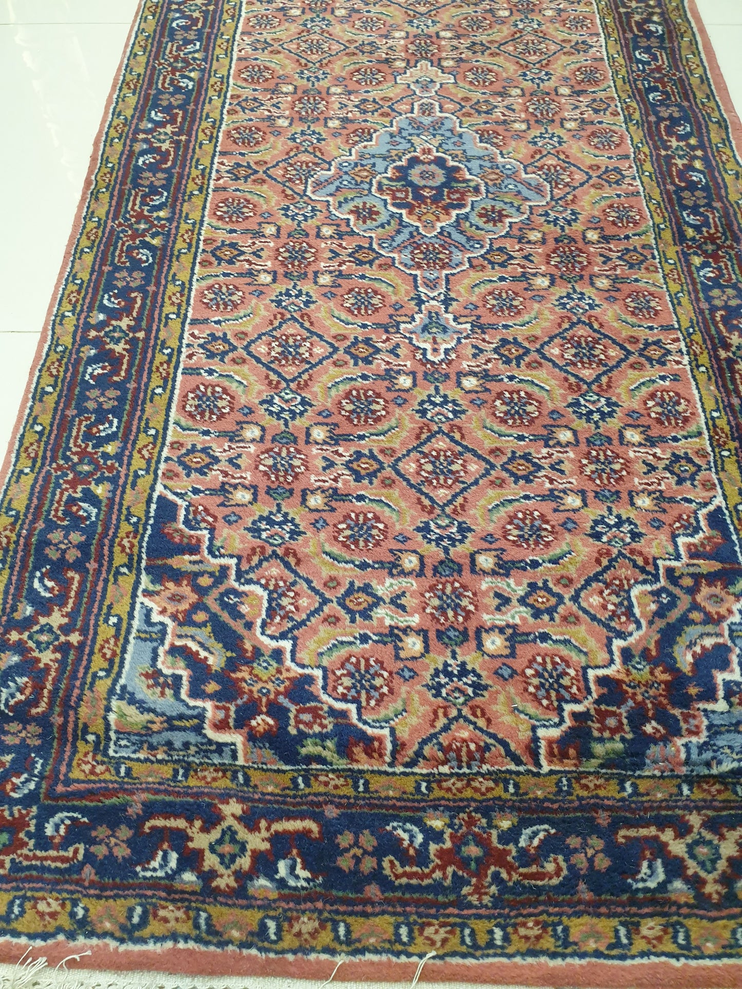 Elegant Hand-Knotted Indo-Persian Runner with Kashan Design - 9 x 2.6 Feet