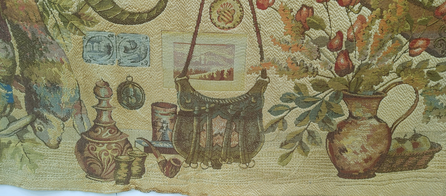 Rich European Still Life Hunting; Game Tapestry - 5.3 x 2.2 ft