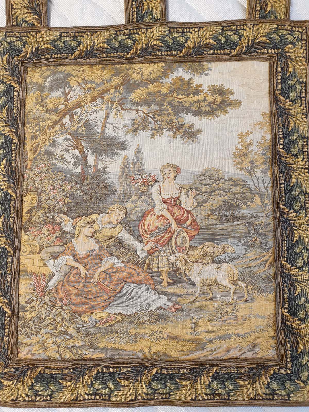 Charming Petite French Rococo Pastoral Tapestry - 22" x 19"