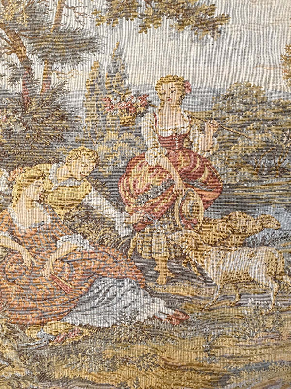 Charming Petite French Rococo Pastoral Tapestry - 22" x 19"