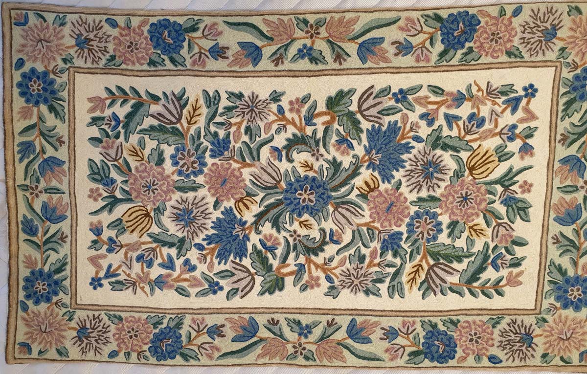 Exquisite Hand-Embroidered Kashmiri Floral Tapestry - 48" x 28" (Approx. 4' x 2'4")