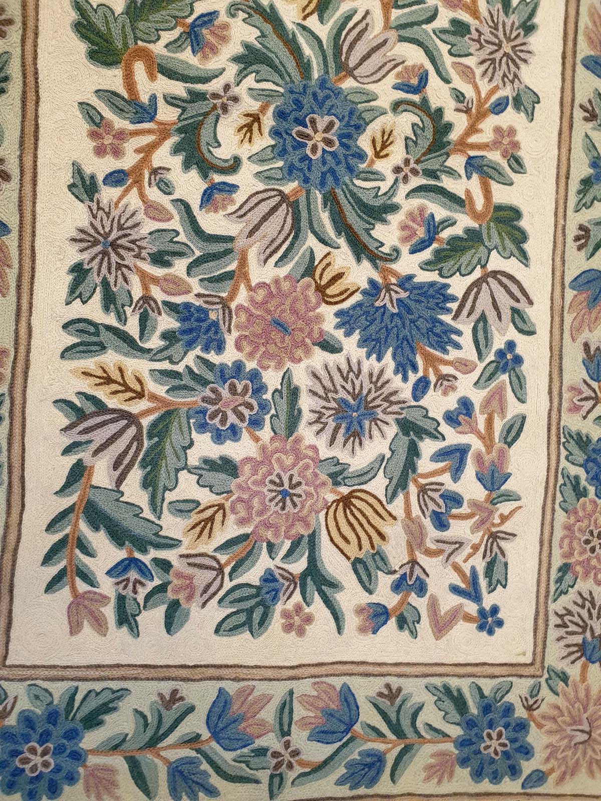 Exquisite Hand-Embroidered Kashmiri Floral Tapestry - 48" x 28" (Approx. 4' x 2'4")