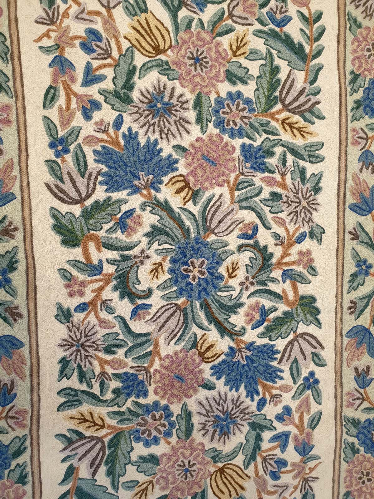 Exquisite Hand-Embroidered Kashmiri Floral Tapestry - 48" x 28" (Approx. 4' x 2'4")