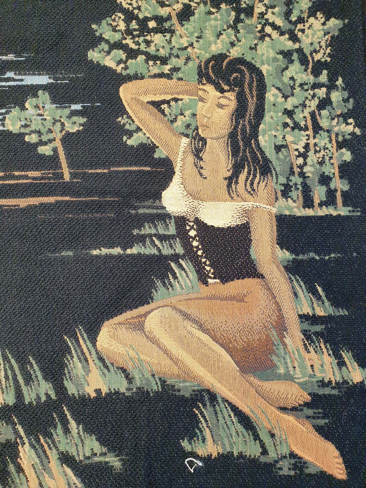 Striking French Mid-Century Style Figure Tapestry - 39" x 26"