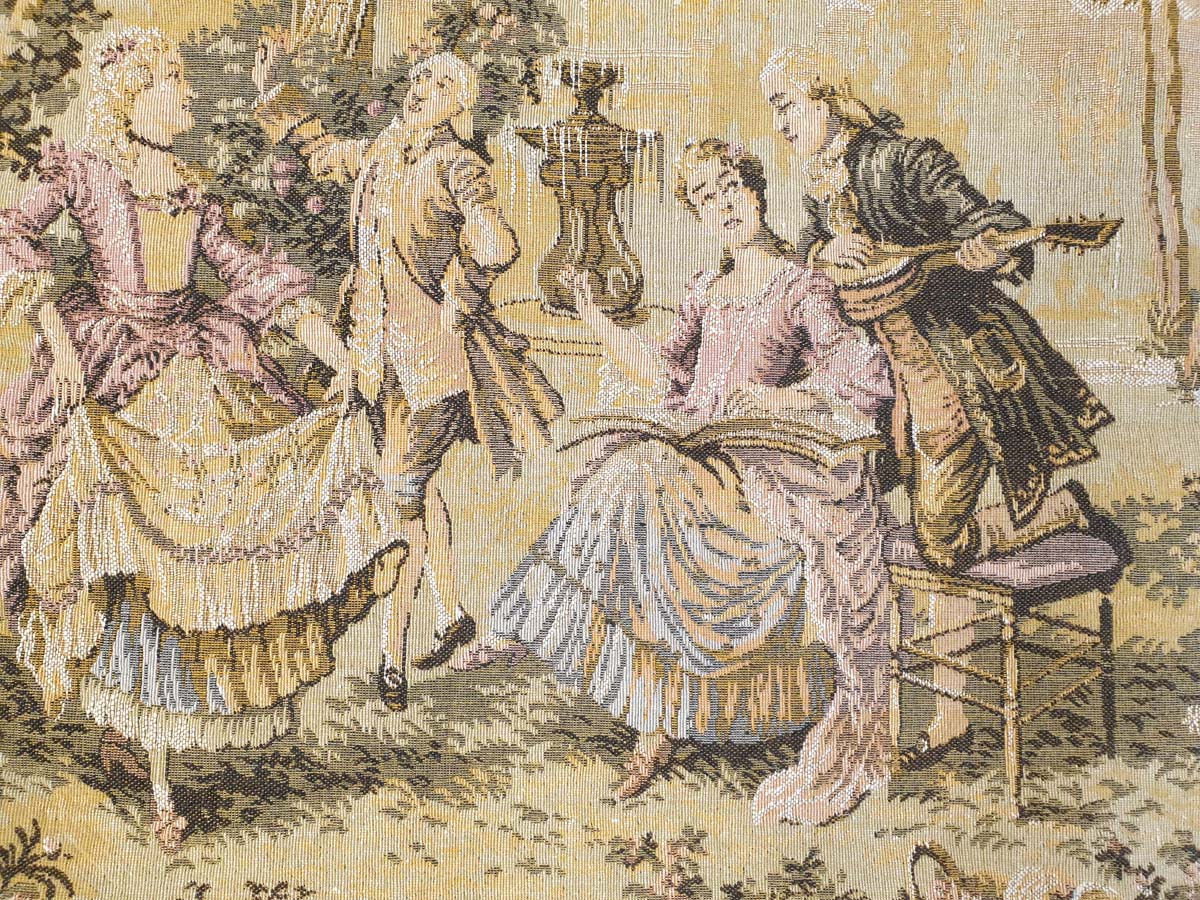 Charming Petite Rococo Garden Scene Tapestry - 22" x 23"