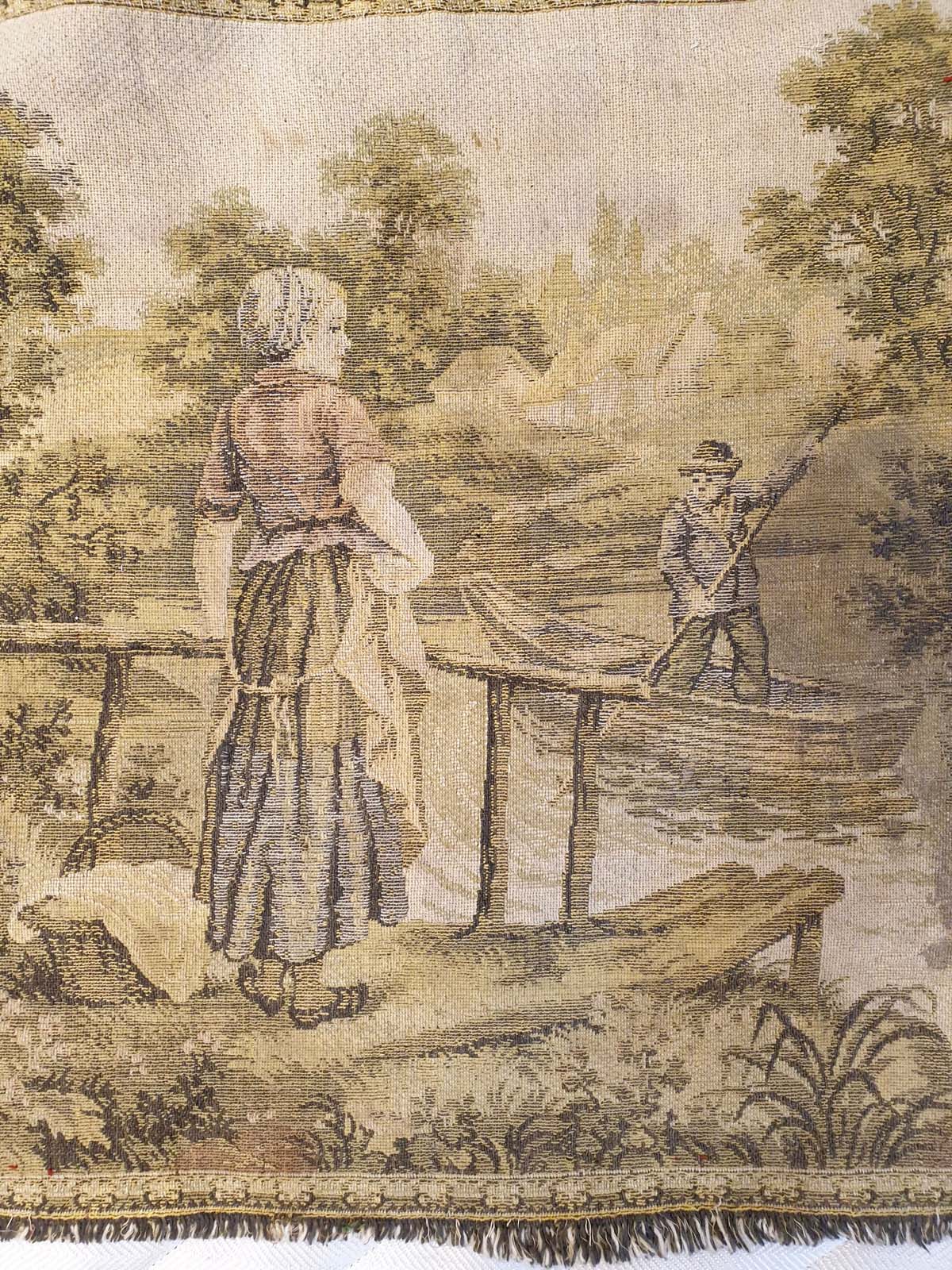 Charming Petite French Countryside River Scene Tapestry - 18" x 18"