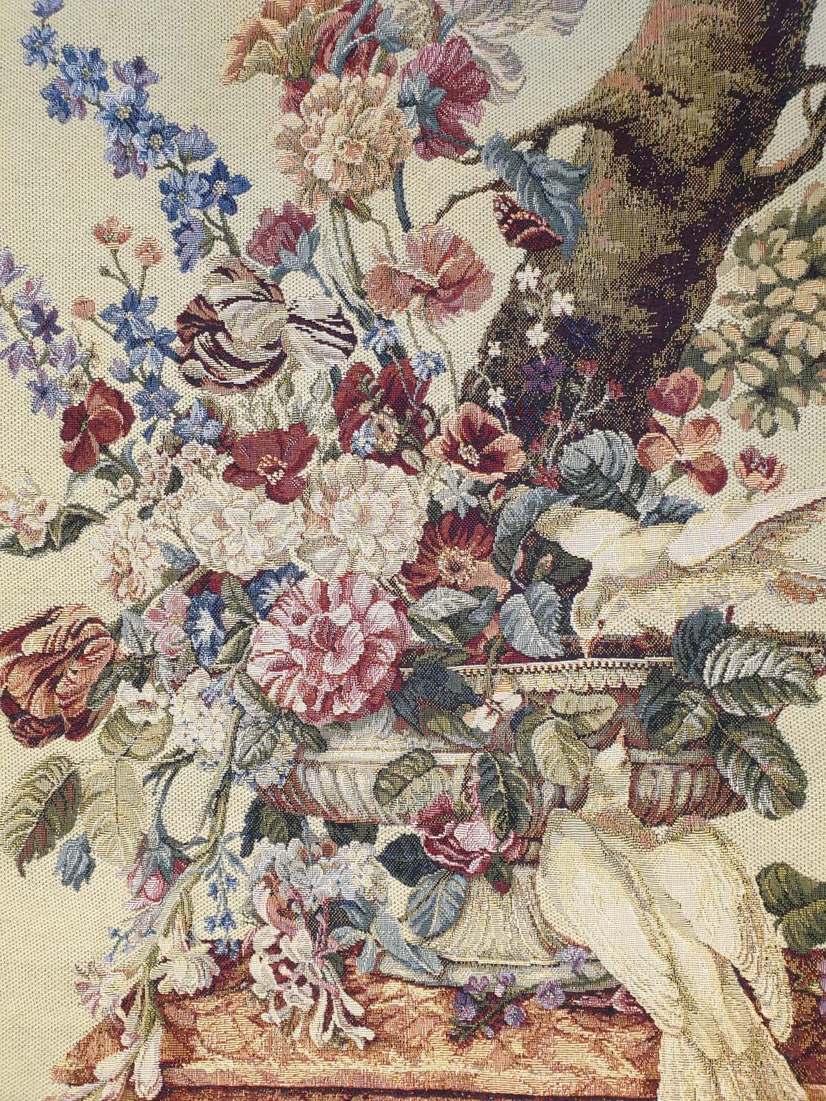 Vibrant French Floral Still Life Tapestry with Birds - 42" x 25"