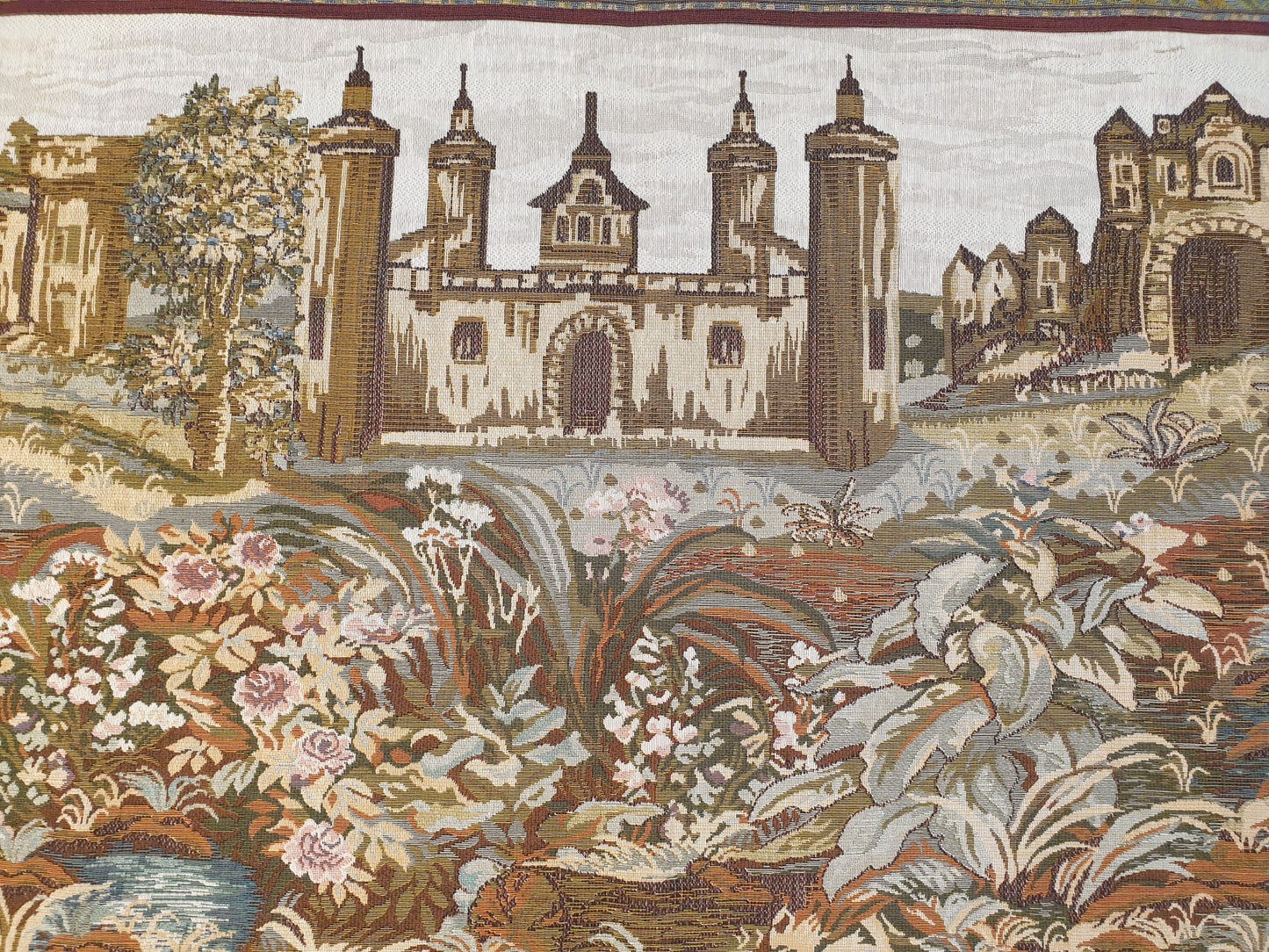 Charming European Castle & Garden Tapestry - 60 x 28 Inches