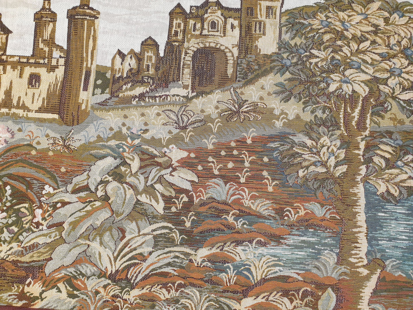 Charming European Castle & Garden Tapestry - 60 x 28 Inches