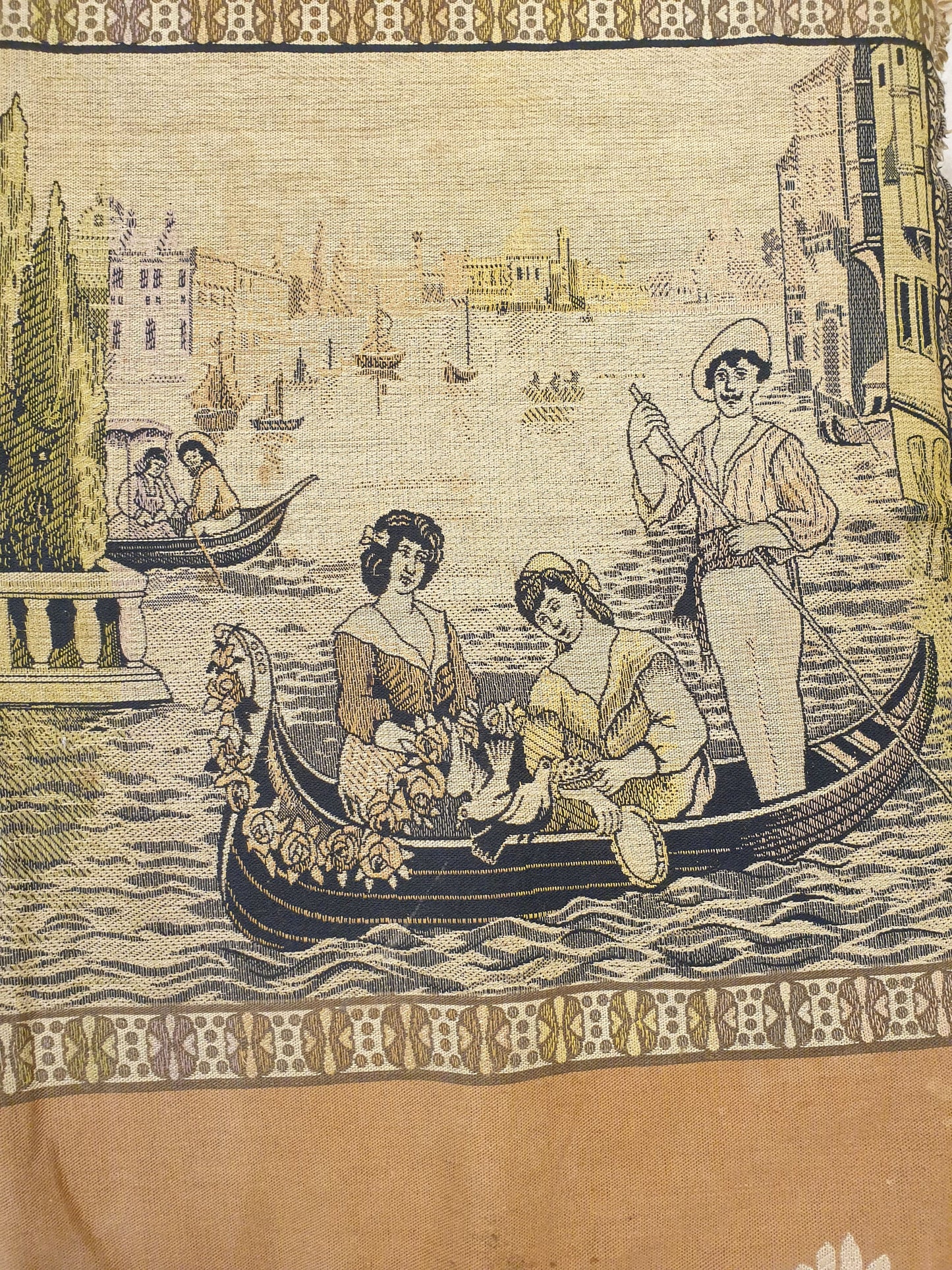 Exquisite French Tapestry with Embroidered Floral Borders