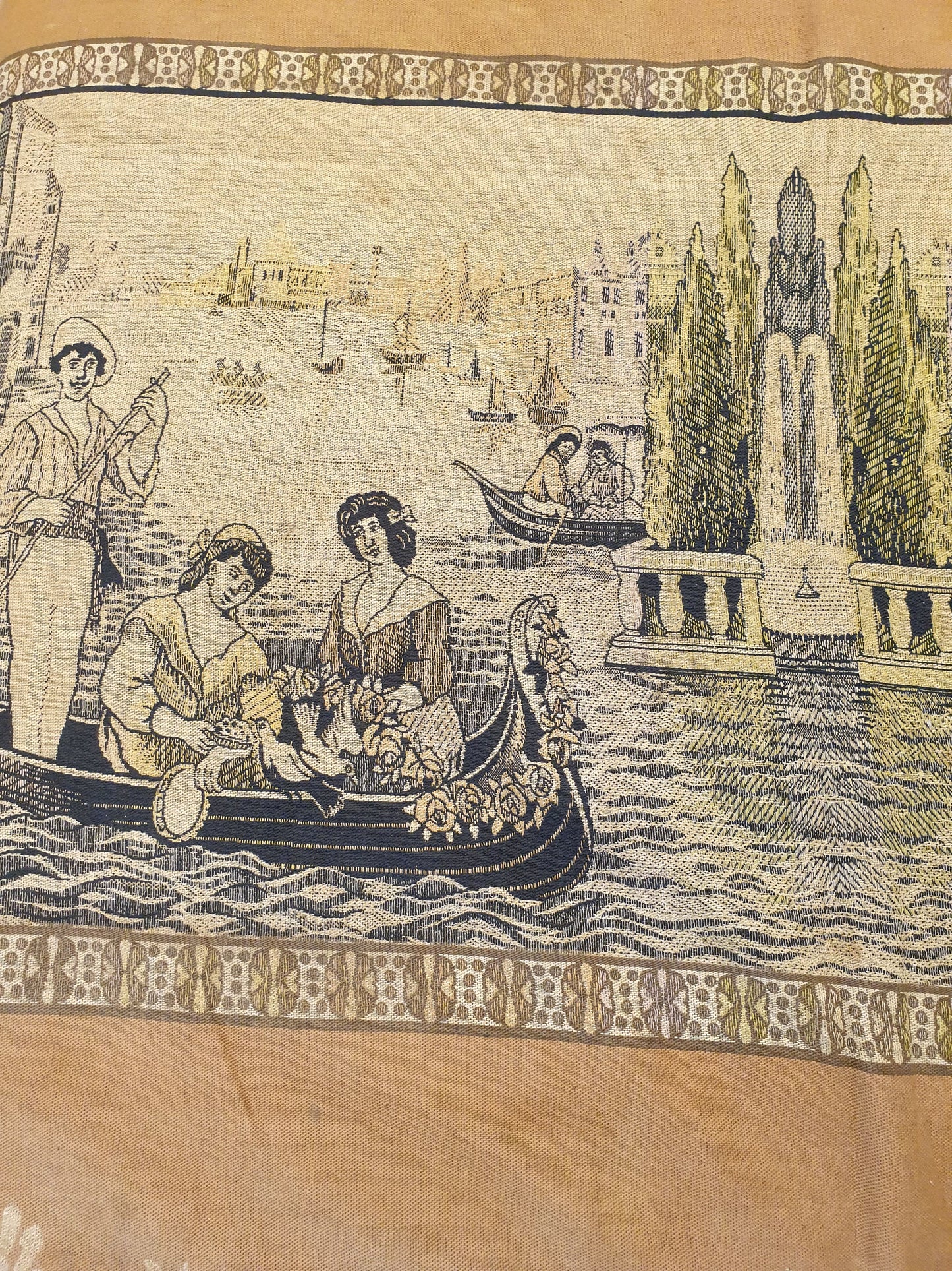 Exquisite French Tapestry with Embroidered Floral Borders