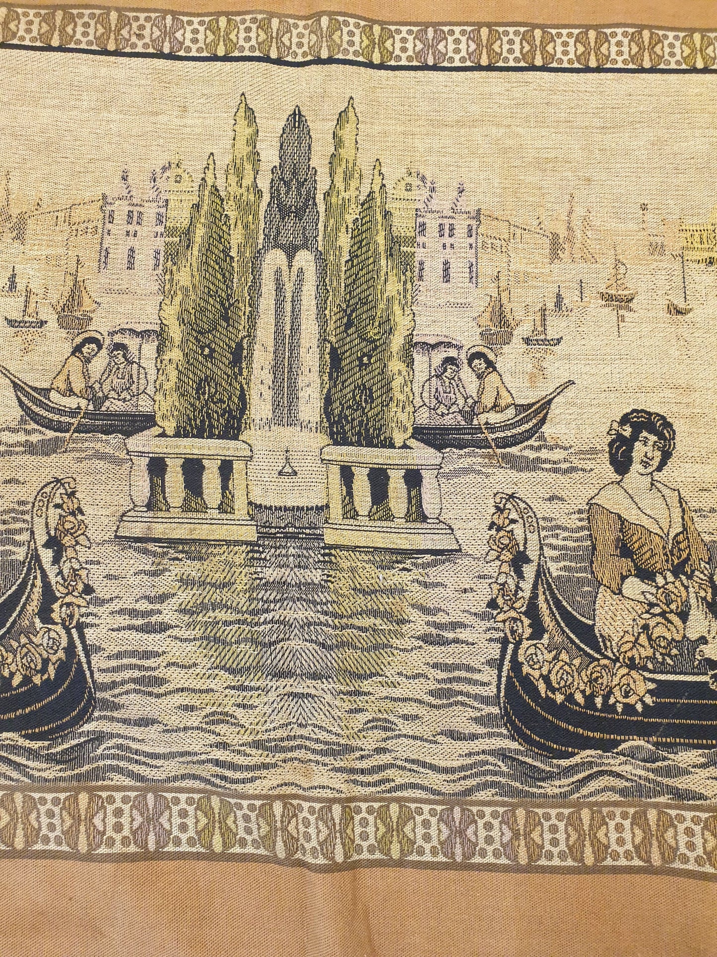 Exquisite French Tapestry with Embroidered Floral Borders