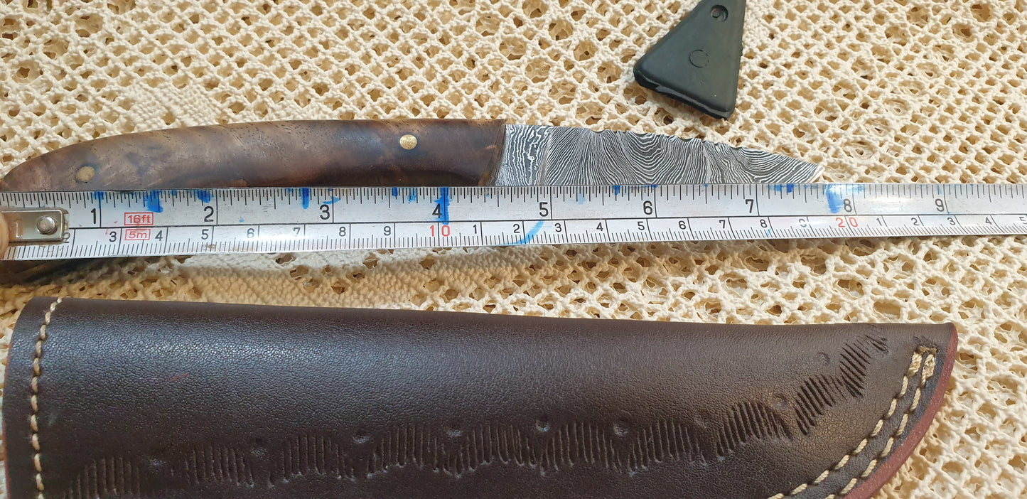 Handcrafted Damascus Drop Point Hunter Knife with Exotic Wood Handle