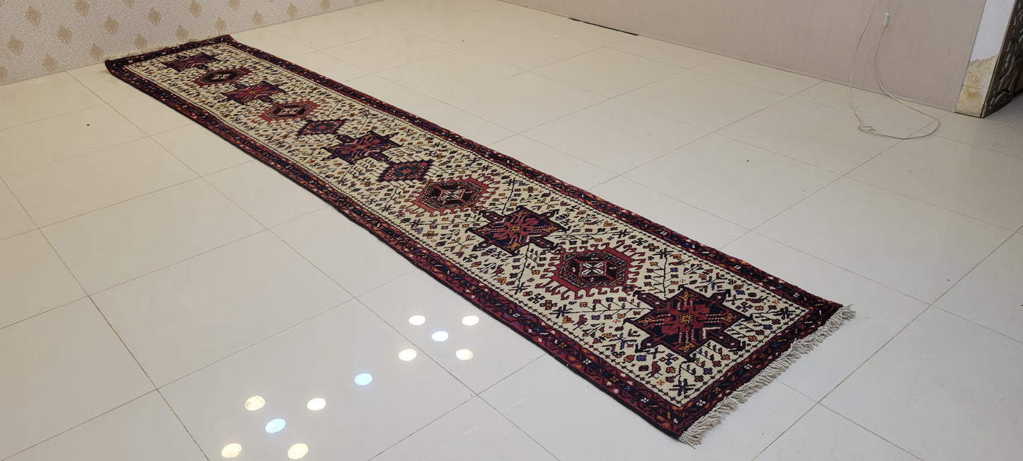 Authentic Antique Persian Qashqai Style Runner - 13.8 x 2.3 Feet