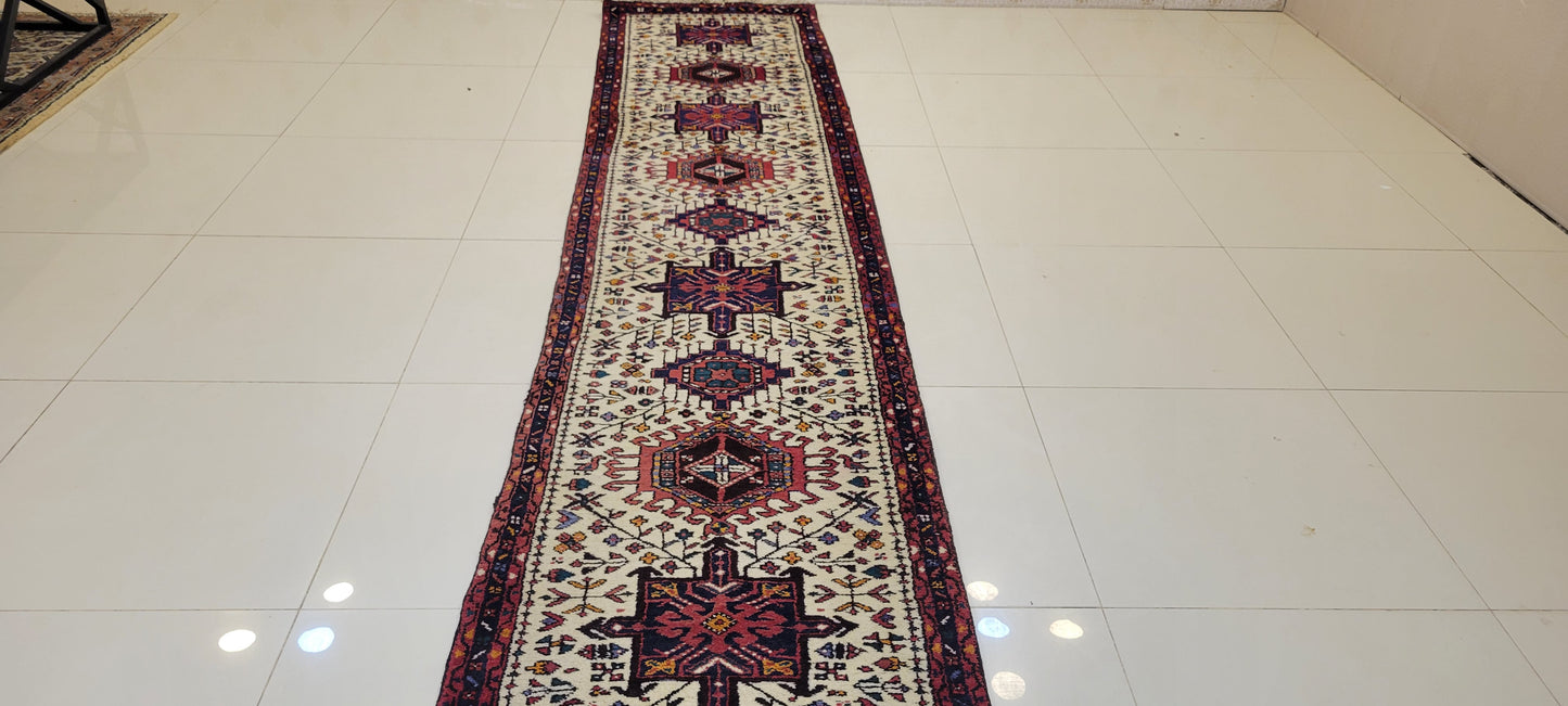 Authentic Antique Persian Qashqai Style Runner - 13.8 x 2.3 Feet
