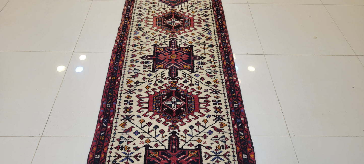 Authentic Antique Persian Qashqai Style Runner - 13.8 x 2.3 Feet