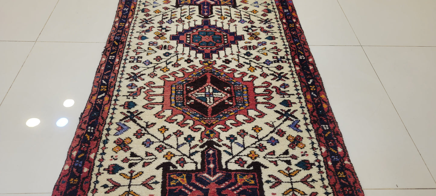 Authentic Antique Persian Qashqai Style Runner - 13.8 x 2.3 Feet