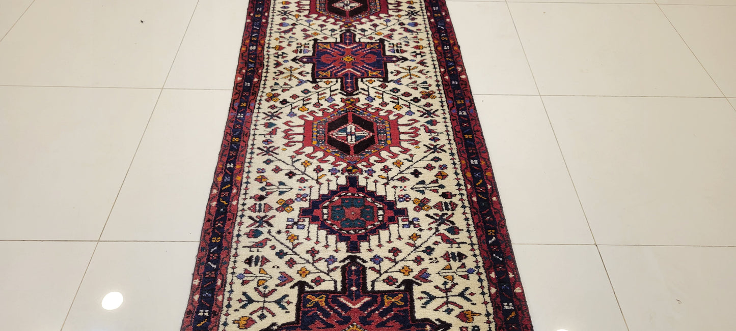 Authentic Antique Persian Qashqai Style Runner - 13.8 x 2.3 Feet