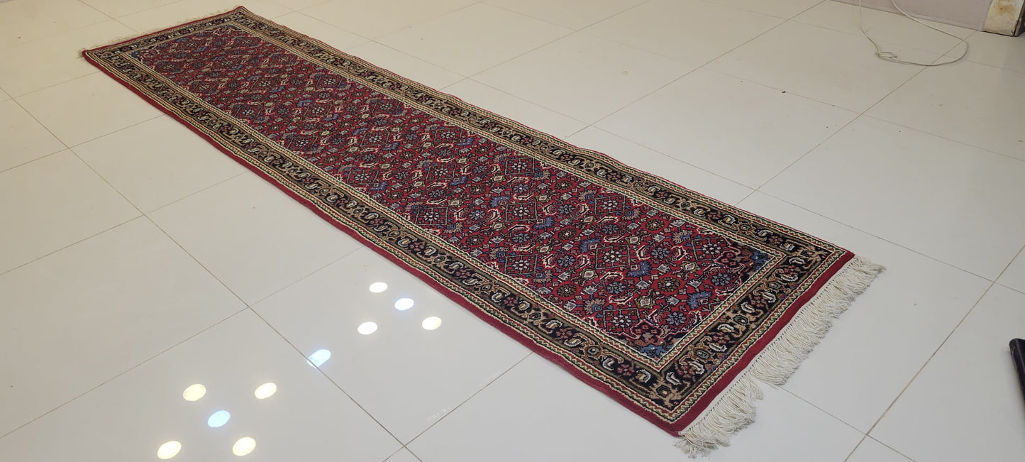 Elegant Hand-Knotted Indo-Persian Runner with Herati Pattern - 9.8 x 2.5 Feet