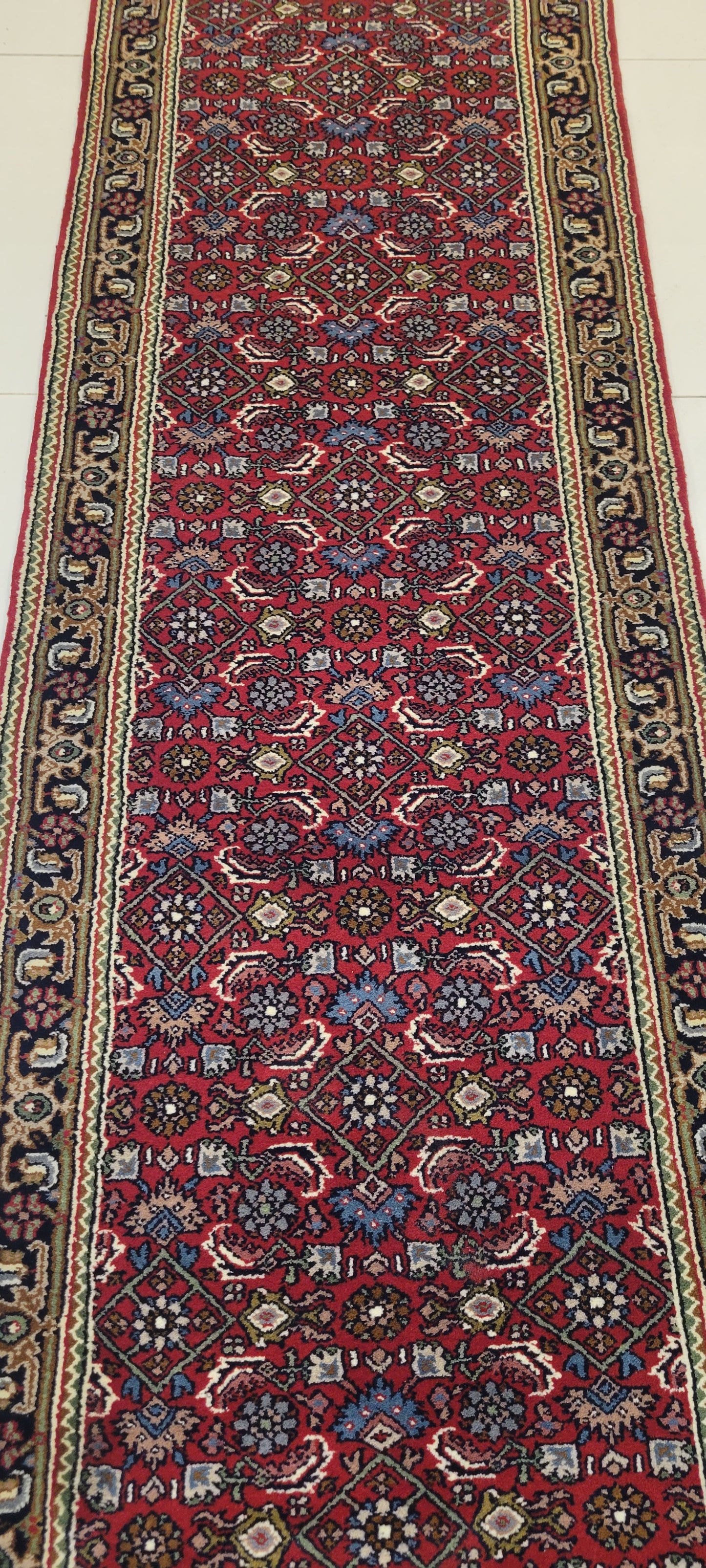 Elegant Hand-Knotted Indo-Persian Runner with Herati Pattern - 9.8 x 2.5 Feet