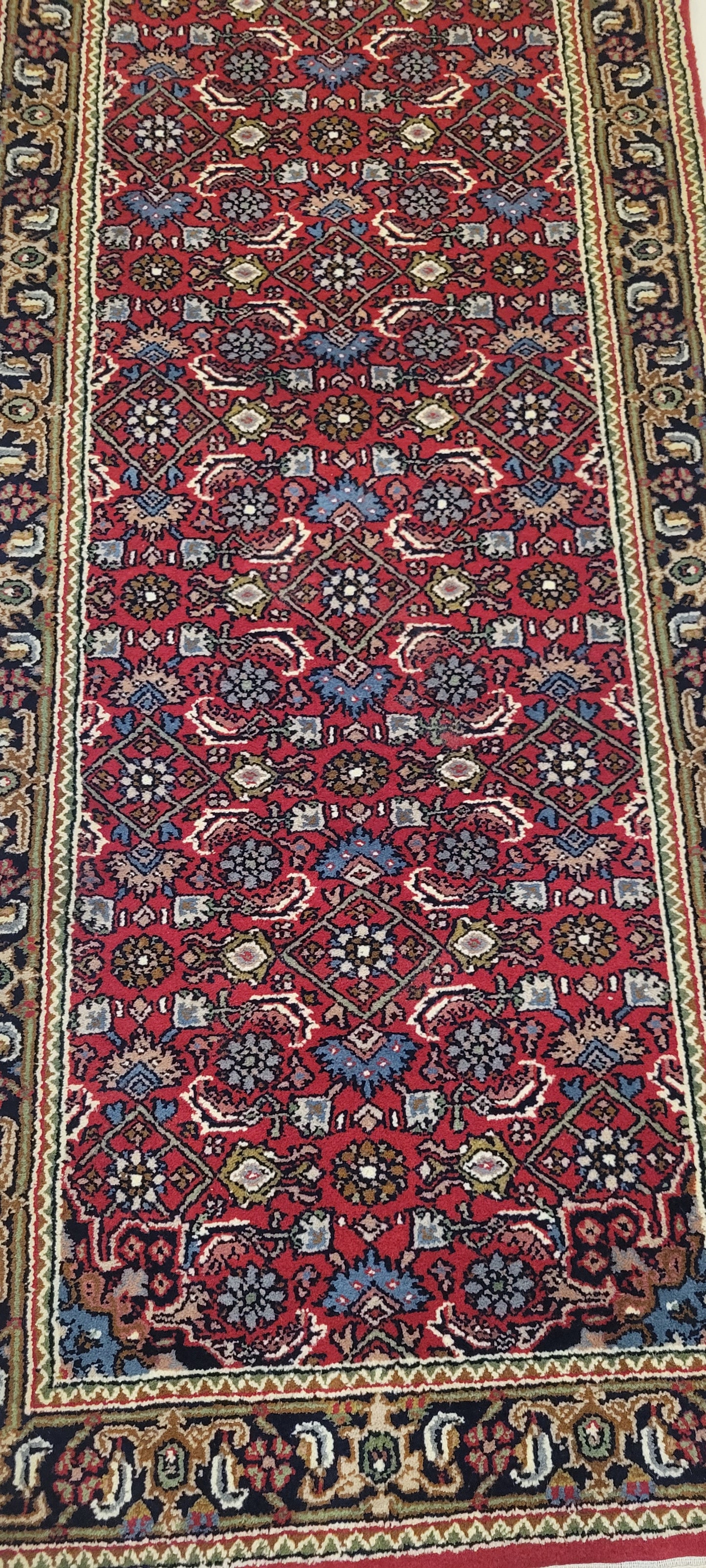 Elegant Hand-Knotted Indo-Persian Runner with Herati Pattern - 9.8 x 2.5 Feet