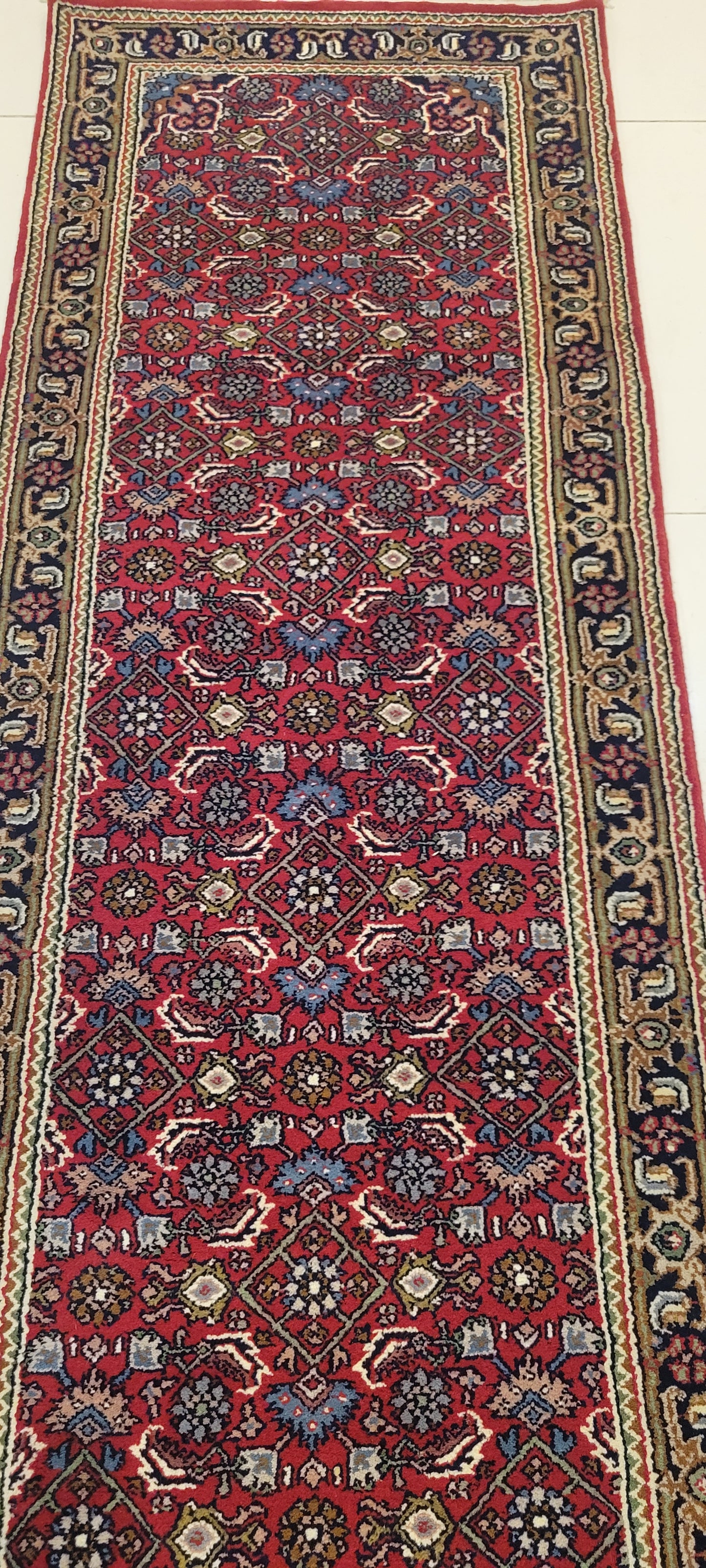 Elegant Hand-Knotted Indo-Persian Runner with Herati Pattern - 9.8 x 2.5 Feet