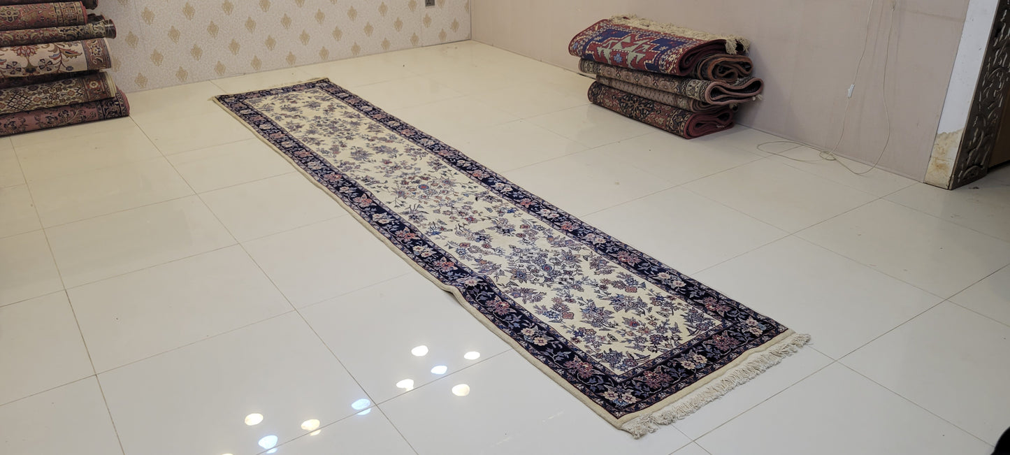 Exquisite Fine Quality Hand-Knotted Isfahan Runner Carpet - 12.2 x 2.5 Feet