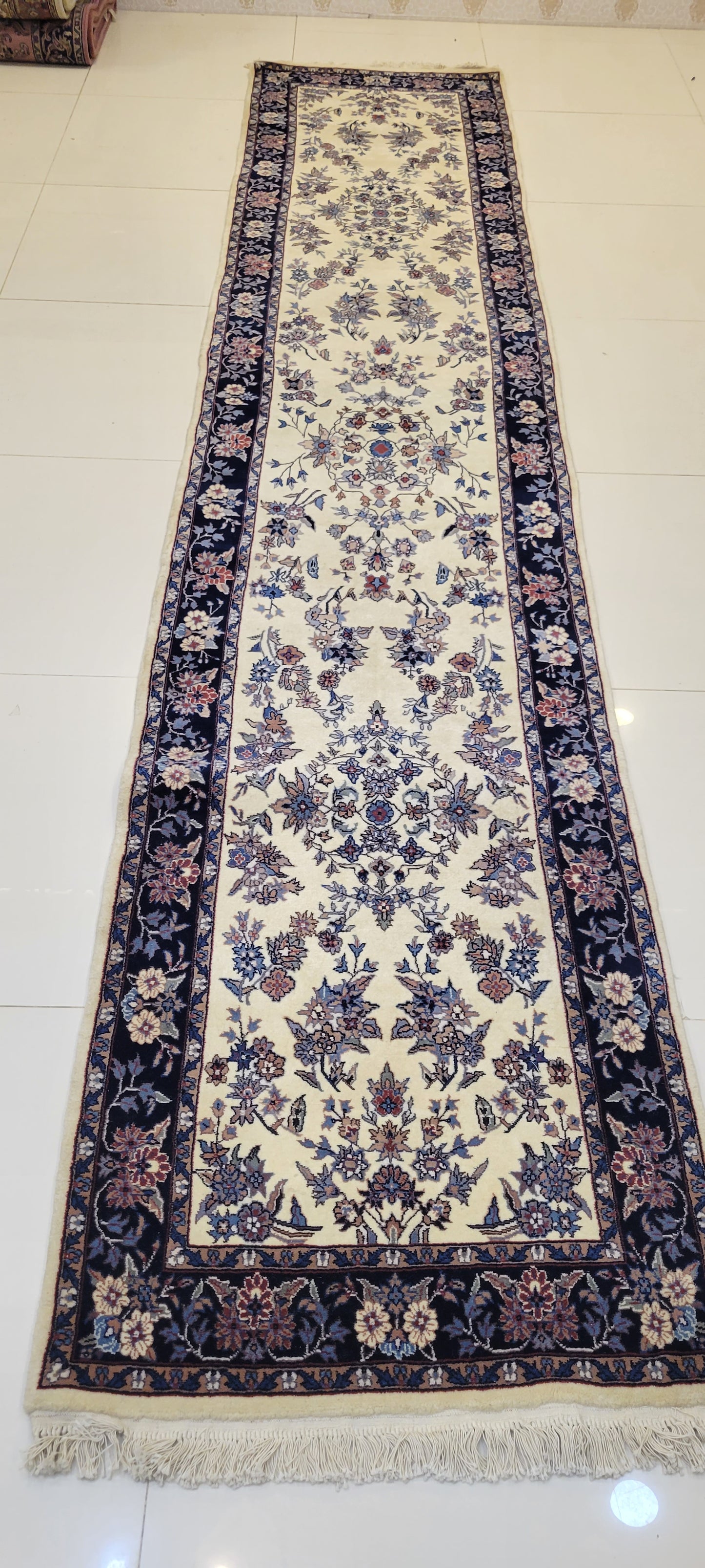 Exquisite Fine Quality Hand-Knotted Isfahan Runner Carpet - 12.2 x 2.5 Feet