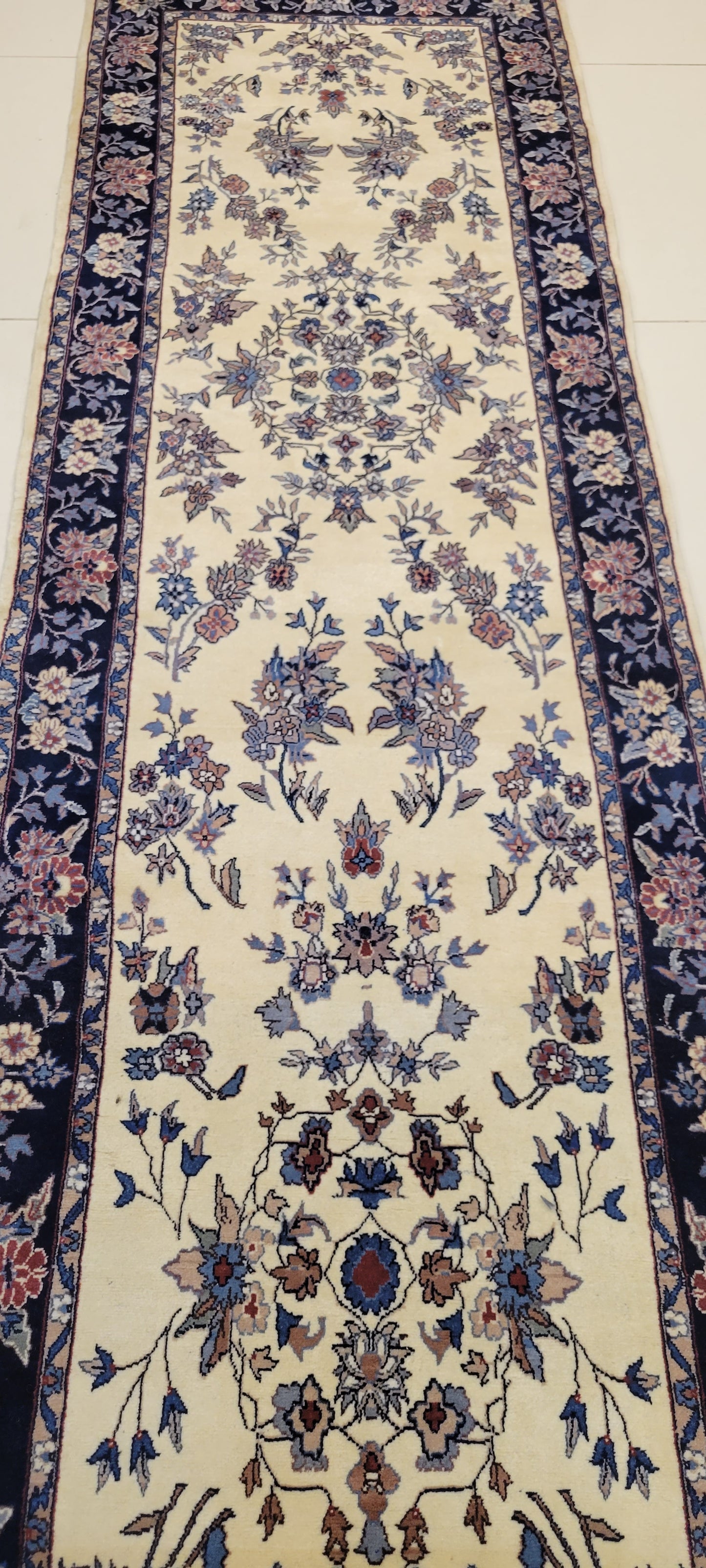 Exquisite Fine Quality Hand-Knotted Isfahan Runner Carpet - 12.2 x 2.5 Feet
