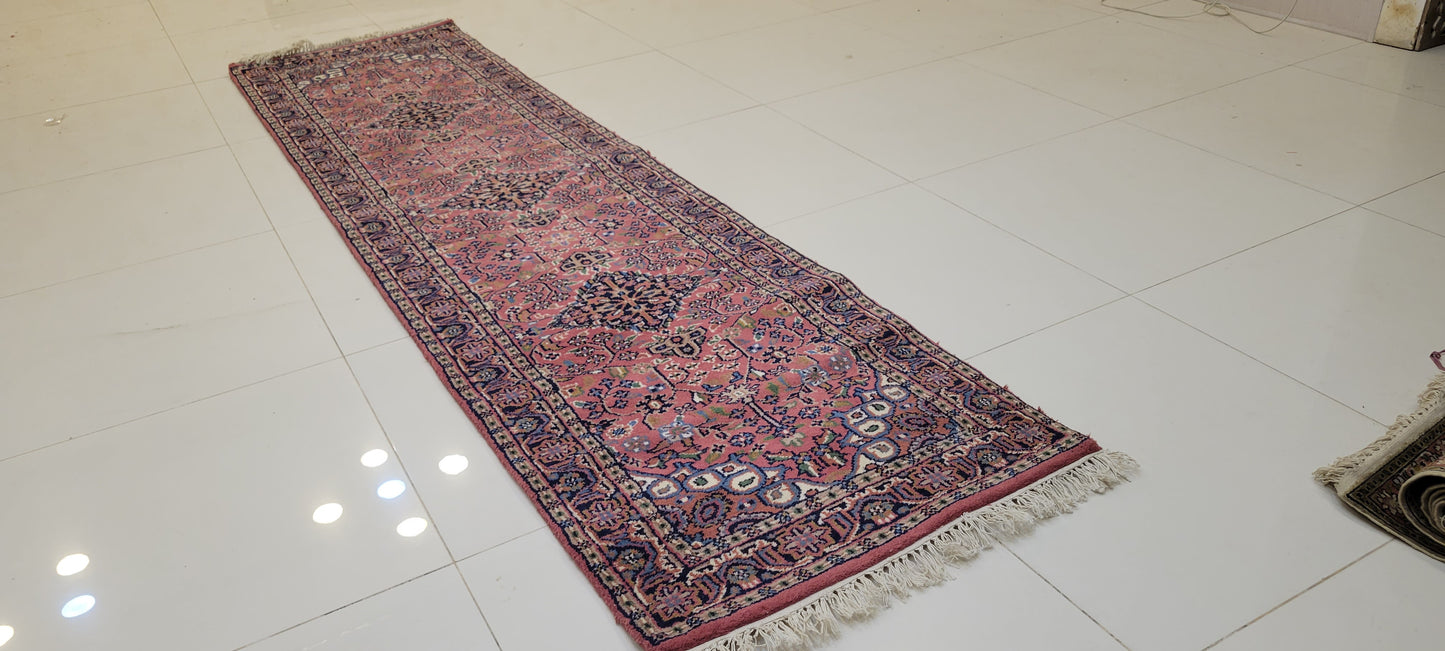 Elegant Hand-Knotted Indo-Persian Runner - 8.1 x 2.4 Feet