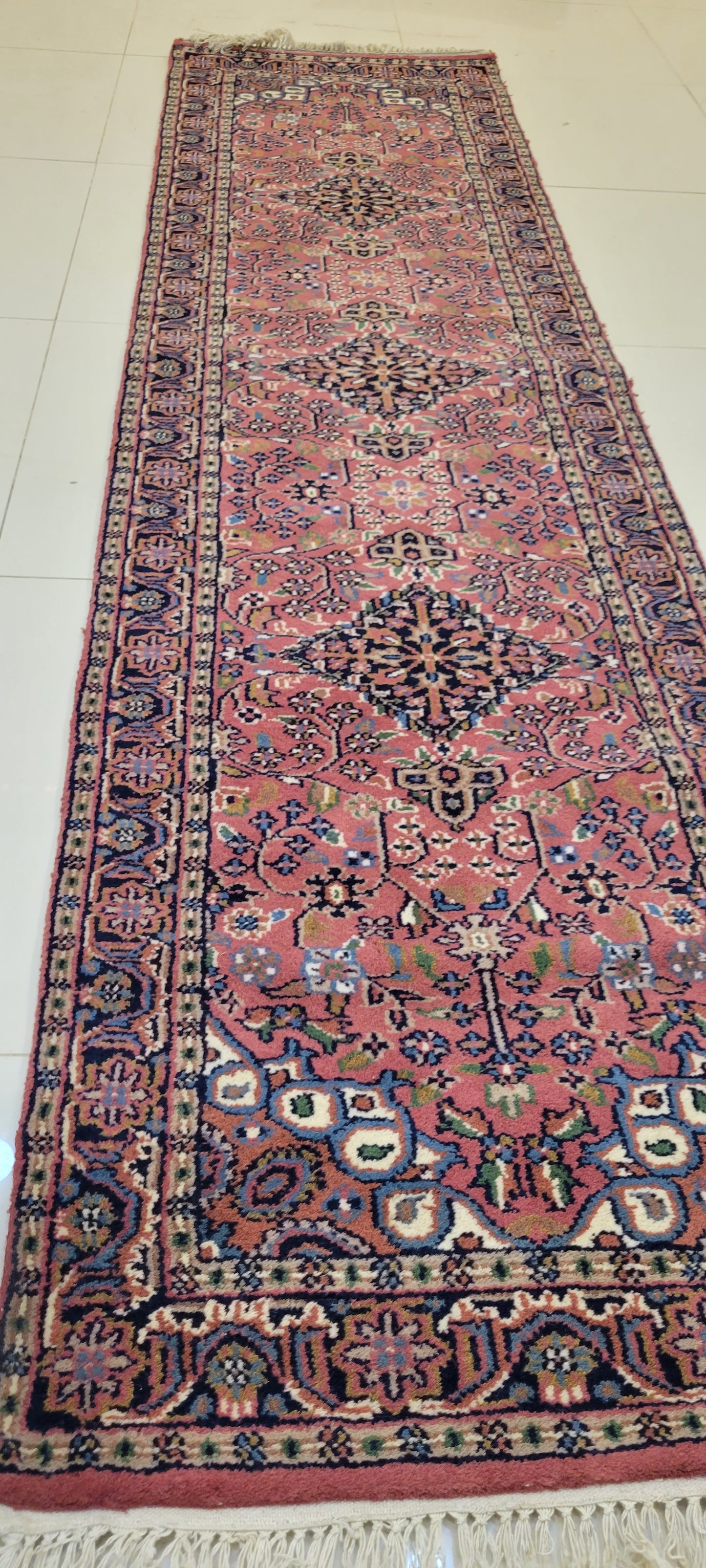 Elegant Hand-Knotted Indo-Persian Runner - 8.1 x 2.4 Feet