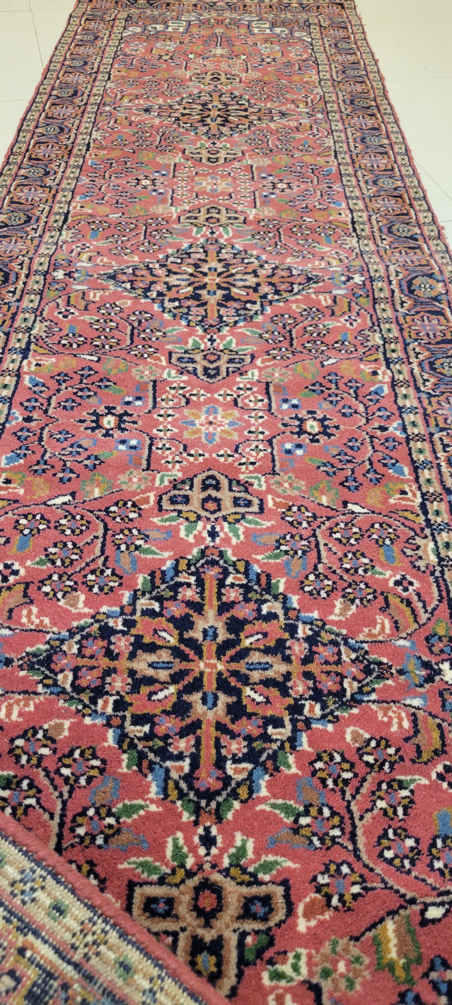 Elegant Hand-Knotted Indo-Persian Runner - 8.1 x 2.4 Feet
