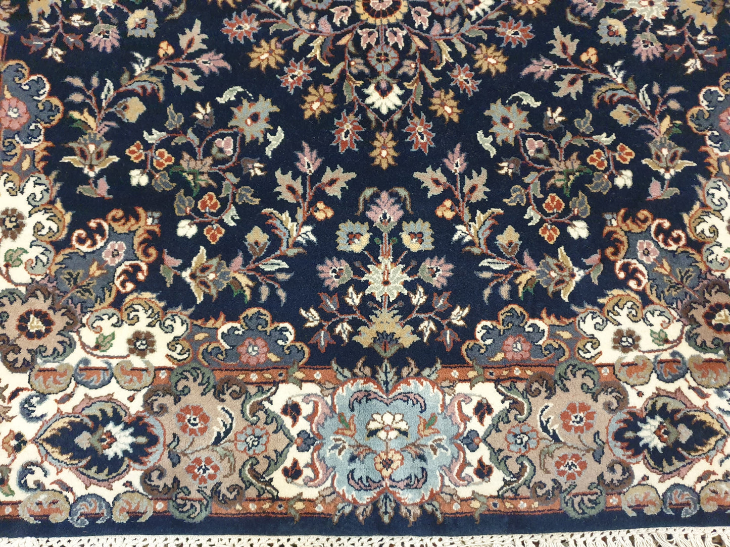 Exquisite Handmade Double Knotted Pakistani Carpet - 4 x 4 Feet Square (Navy Blue Medallion)