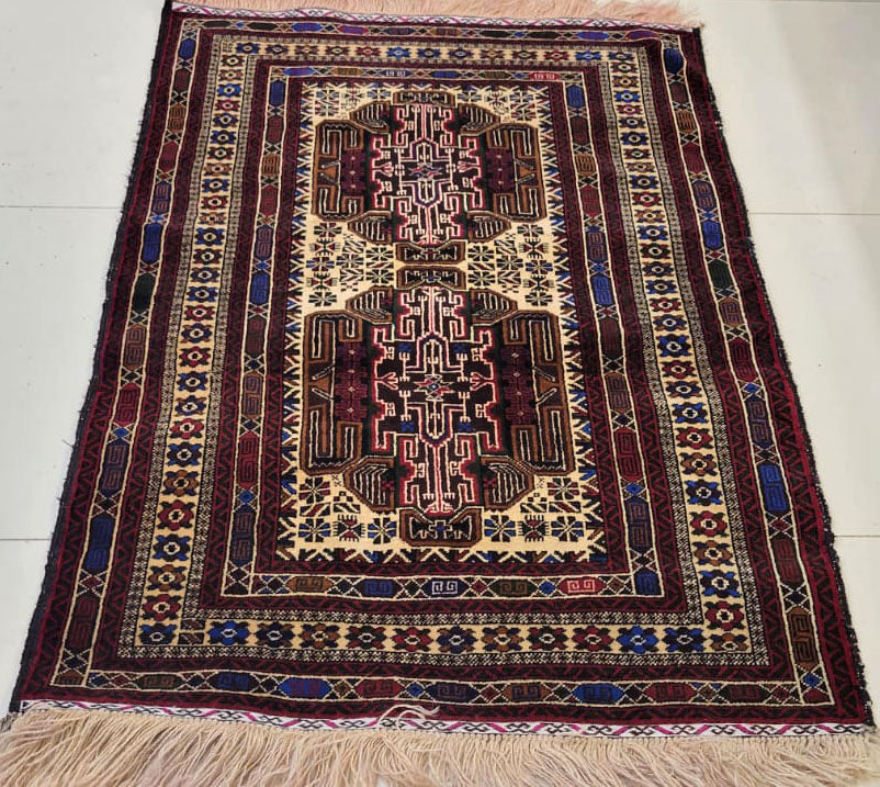 Fine Quality Hand-Knotted Afghan Herati Geometric Pattern Rug - 3 x 5 Feet
