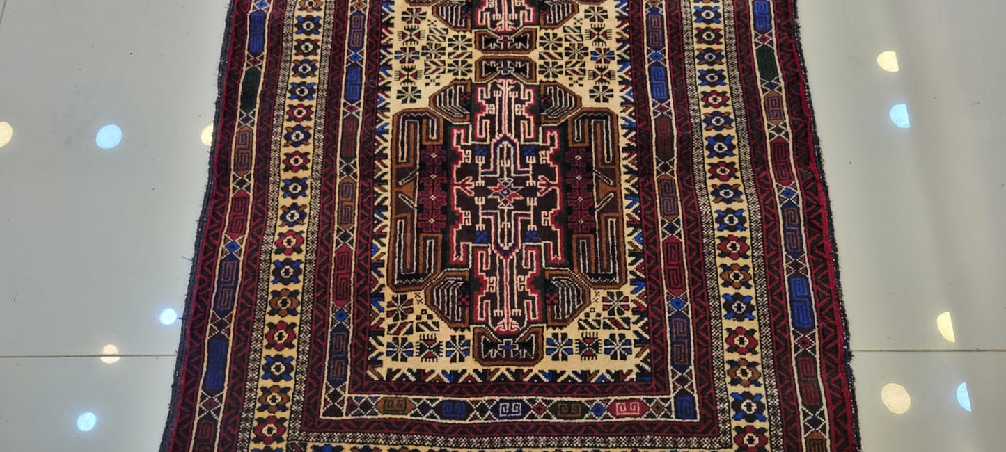 Fine Quality Hand-Knotted Afghan Herati Geometric Pattern Rug - 3 x 5 Feet