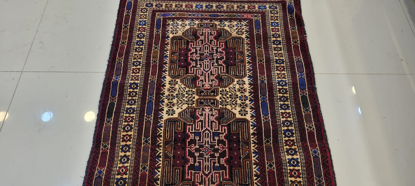 Fine Quality Hand-Knotted Afghan Herati Geometric Pattern Rug - 3 x 5 Feet