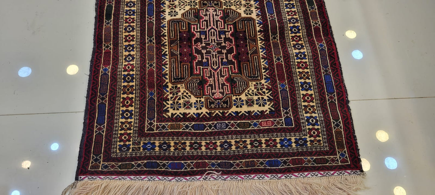 Fine Quality Hand-Knotted Afghan Herati Geometric Pattern Rug - 3 x 5 Feet
