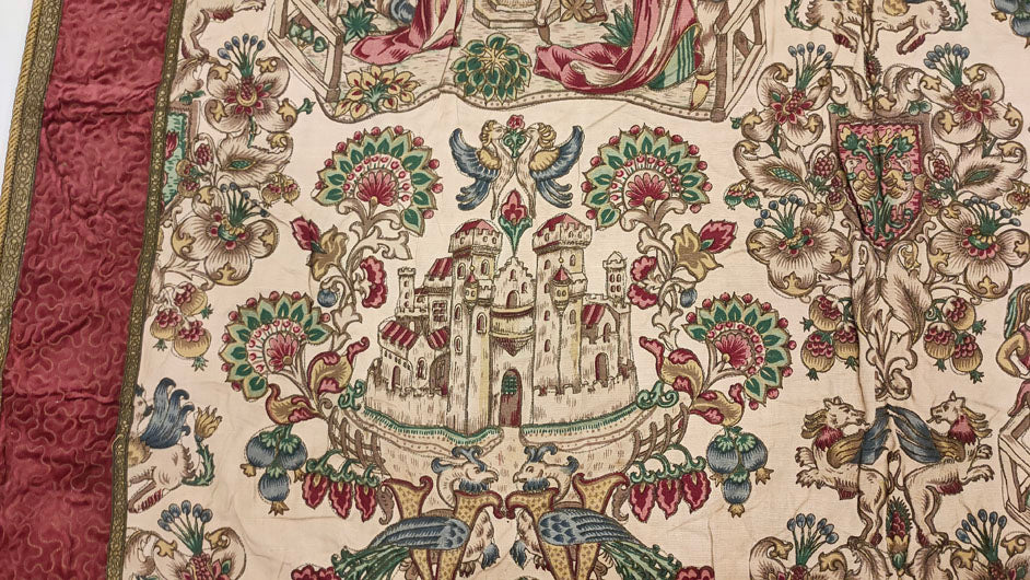 Grand French Medieval-Style Tapestry with Courtly Scenes - 34" x 50"