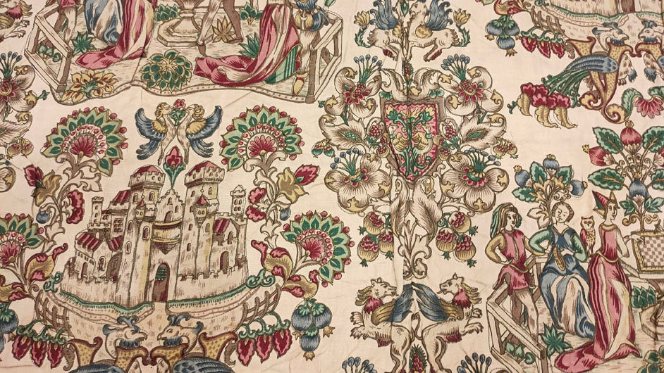 Grand French Medieval-Style Tapestry with Courtly Scenes - 34" x 50"