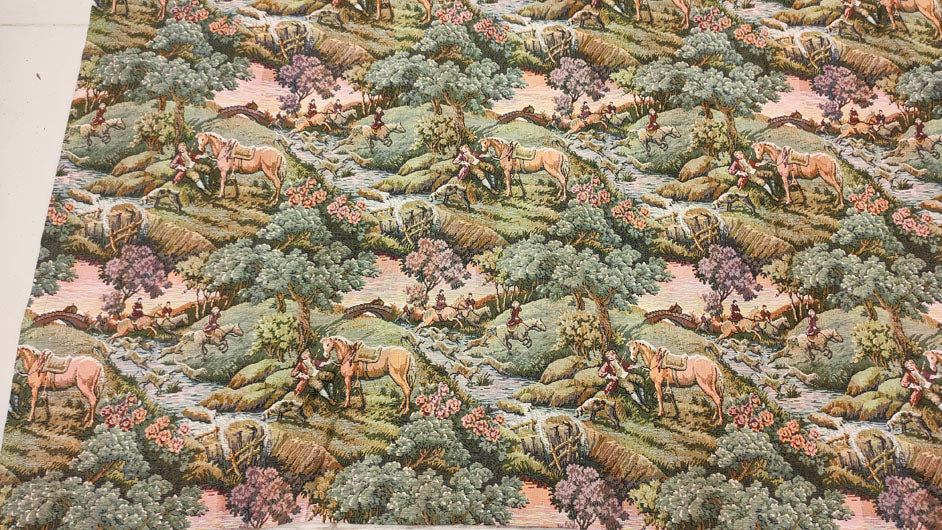Magnificent Long Curtain-Style French Tapestry with Detailed Hunting Scene