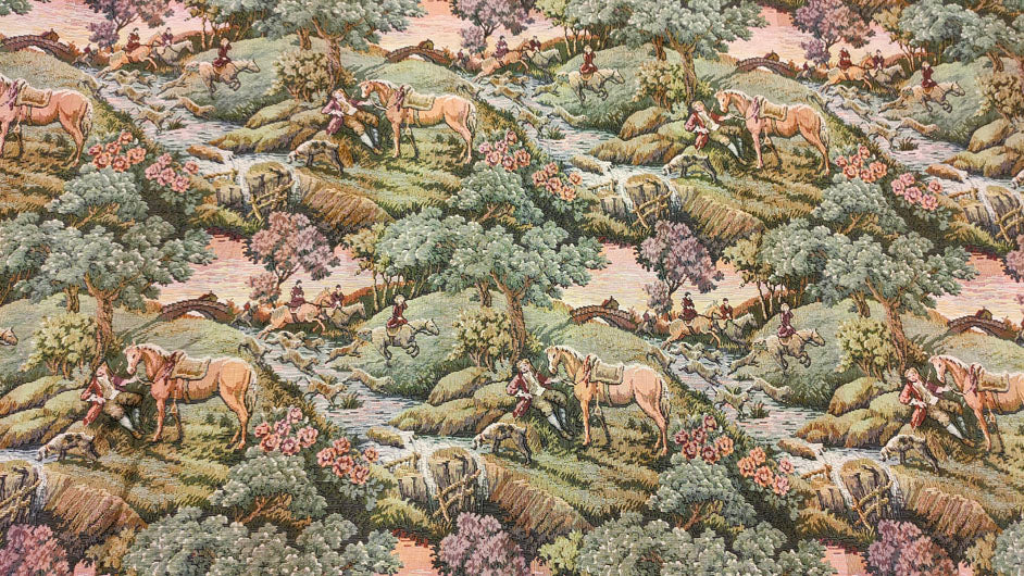 Magnificent Long Curtain-Style French Tapestry with Detailed Hunting Scene