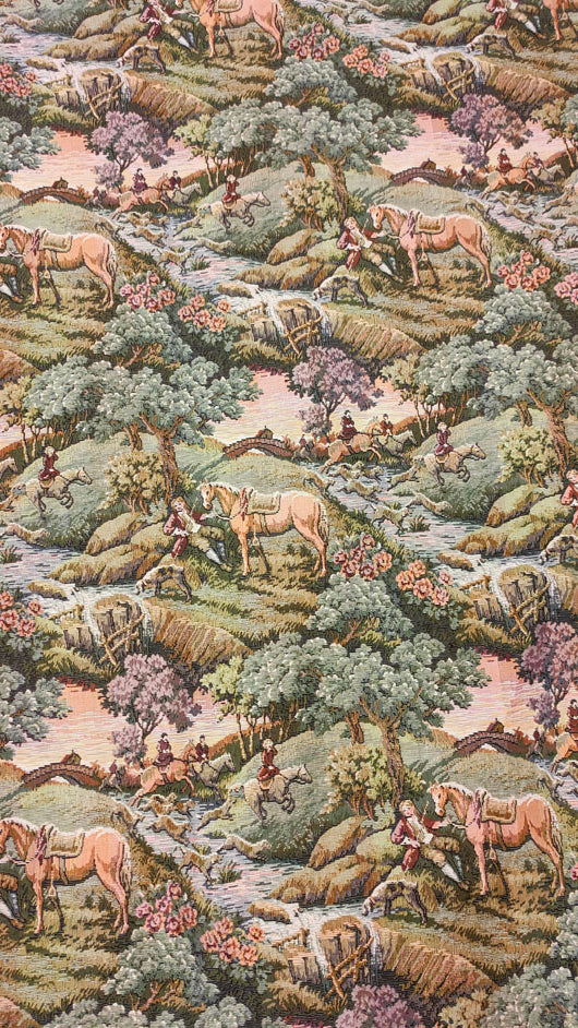 Magnificent Long Curtain-Style French Tapestry with Detailed Hunting Scene