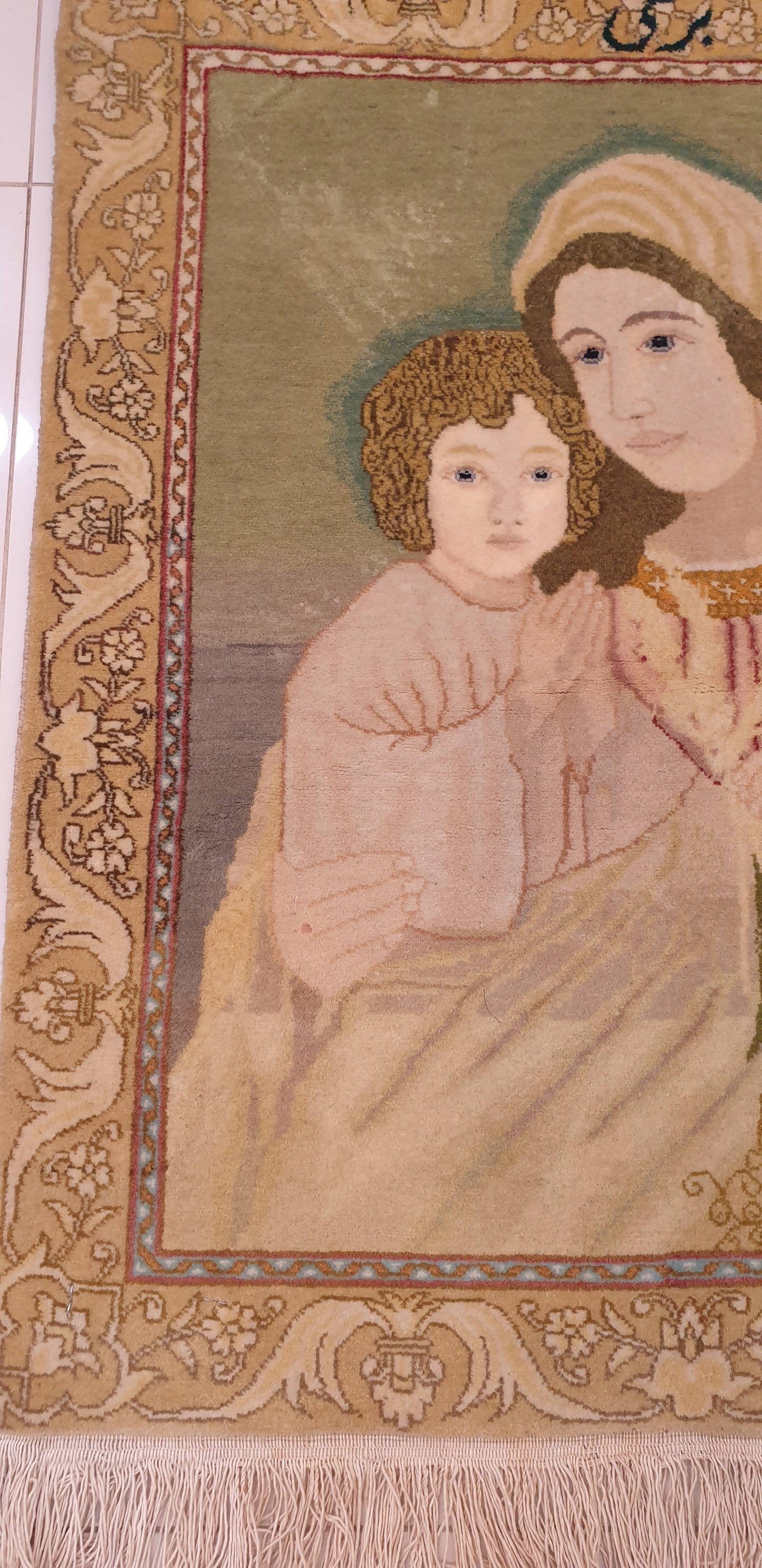 A Masterpiece: The Barhaqi Signed Tabriz Pictorial Rug (2'4" x 1'11") Madonna and Child
