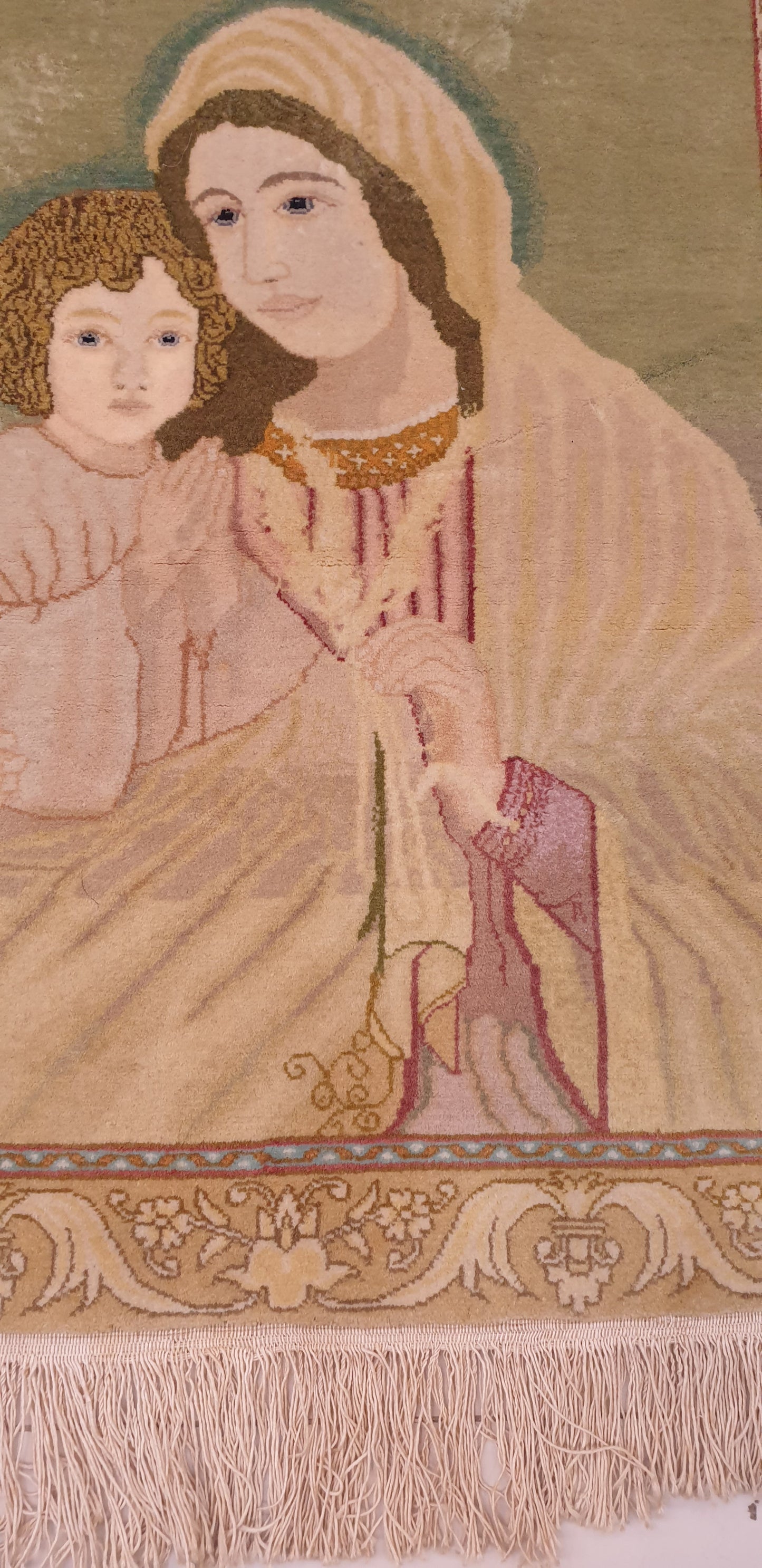 A Masterpiece: The Barhaqi Signed Tabriz Pictorial Rug (2'4" x 1'11") Madonna and Child
