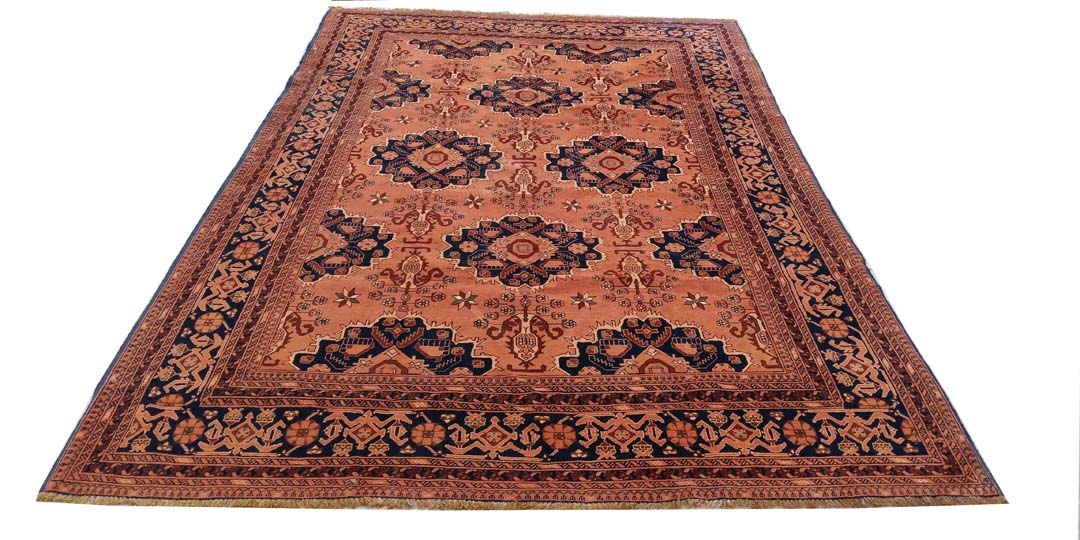 Rustic Grandeur: 6' x 9' Hand-Knotted Oriental Afghan Khan Muhammadi Wool Carpet