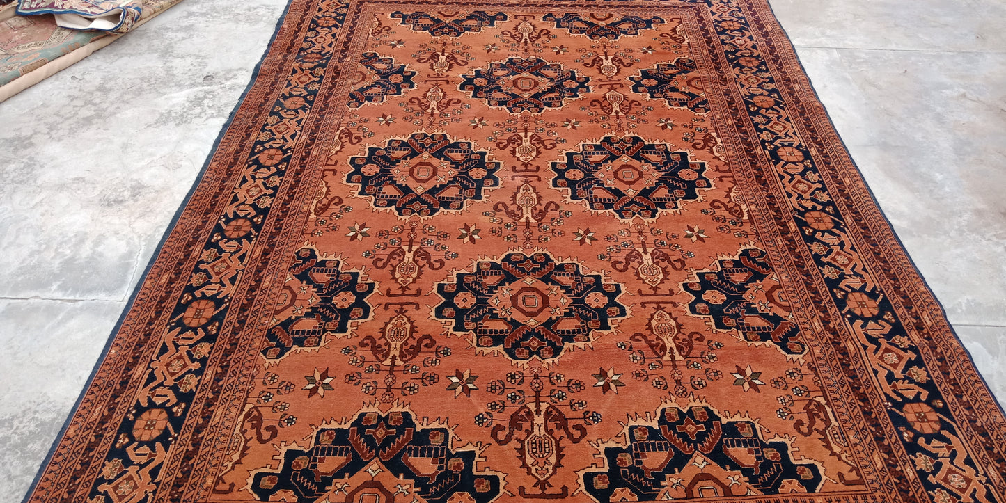 Rustic Grandeur: 6' x 9' Hand-Knotted Oriental Afghan Khan Muhammadi Wool Carpet